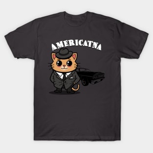 Americatna Cute Vintage Retro Classic Cars Americana Gangster Cat T-Shirt